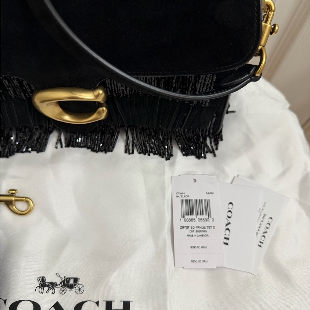 Coach Black Beaded Fringe Tabby - Picture 6 of 13
